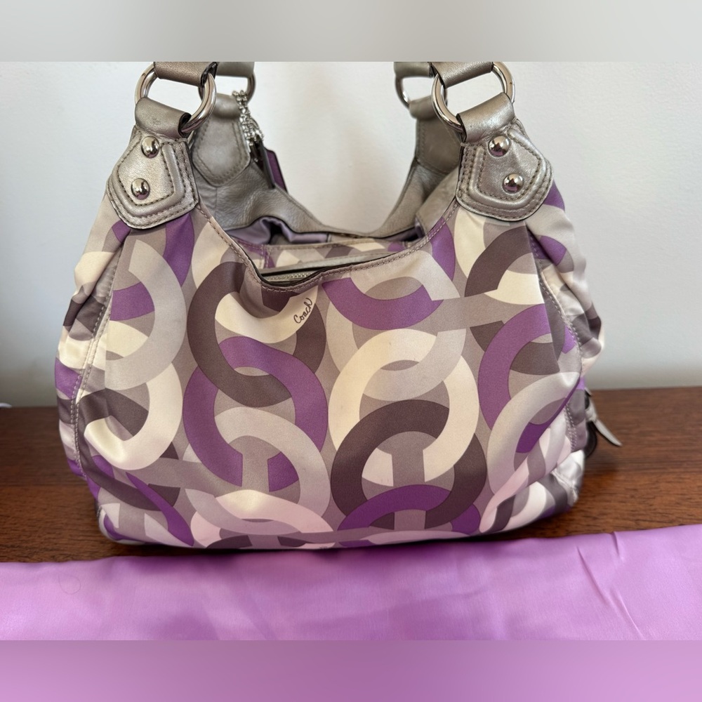 Coach Madison Maggie Hobo Bag - Purple and Gray Chainlink - EUC - Picture 6 of 14